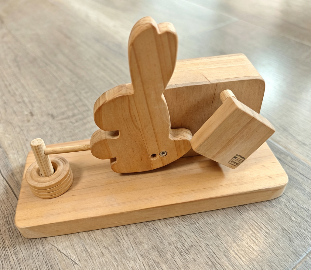 Wooden Rabbit Toy – Whimsical Mechanical Bunny with Musical Feature