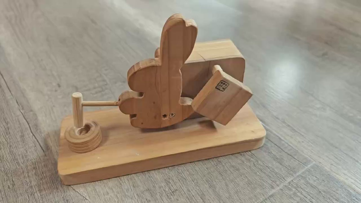 Wooden Rabbit Toy – Whimsical Mechanical Bunny with Musical Feature